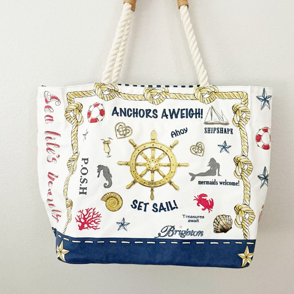 BRIGHTON | "Sail into summer" Nautical Anchor Sailing Rope Tote Beach Bag | XL - Picture 5 of 9